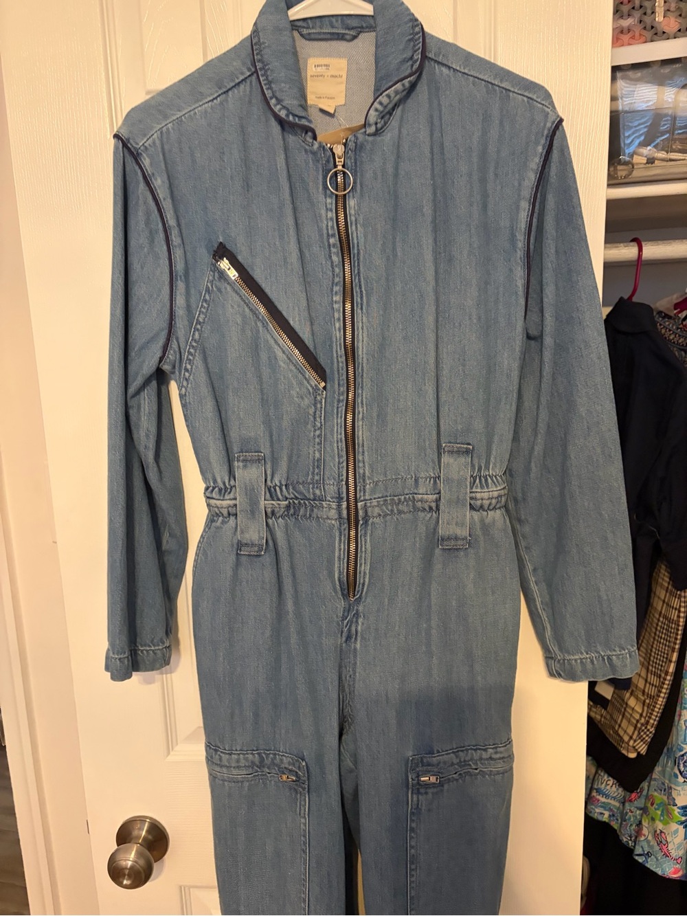 Denim Jumpsuit  - Light Blue Zip-Front Women’s Coat